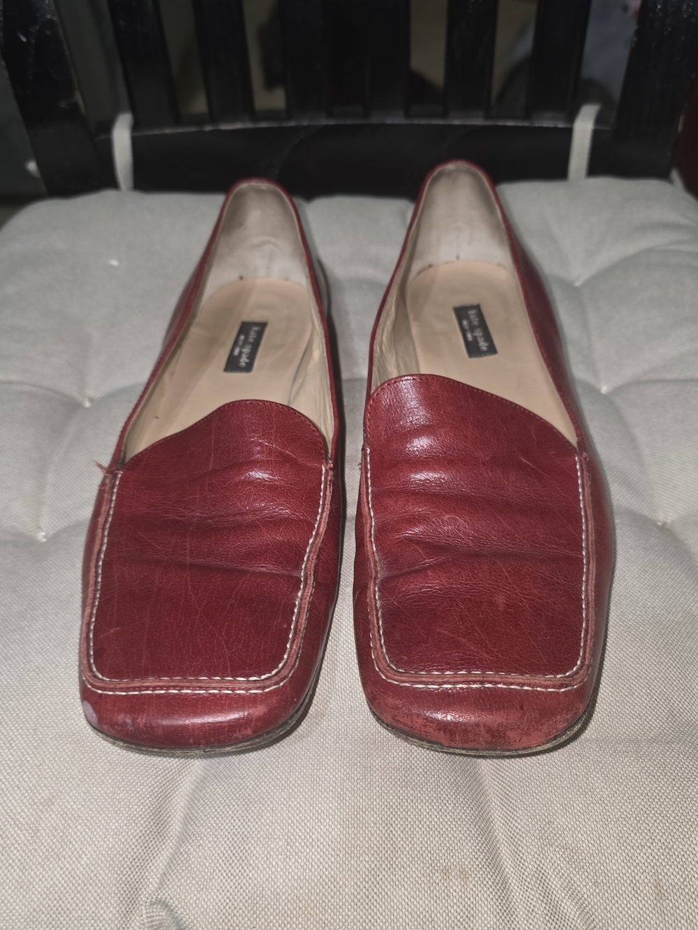 kate spade Red Leather Square-Toe Penny Loafers Used Size 7